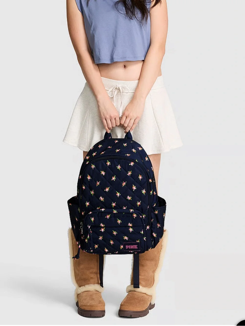 PINK Victoria's Secret Puffer Quilted Backpack with Pink Floral Print